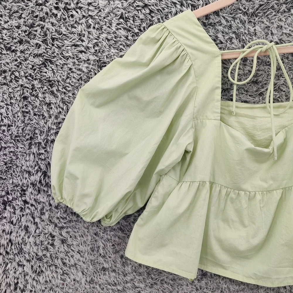 Abercrombie Fitch Women Milkmaid Ethereal Dainty Cottage Top S Green Puff Sleeve